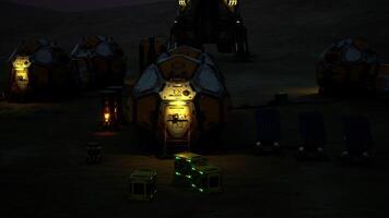 CGI Exploration habitat on Mars with glowing lights at night video