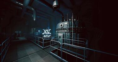 CGI Industrial facility with large tanks and illuminated equipment in dark setting video