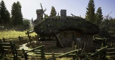 CGI Rustic thatched cottage in a tranquil countryside setting with windmill video
