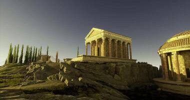 CGI Ancient ruins with classical architecture under clear sky at sunrise video