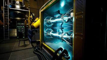 CGI High tech laboratory with advanced machinery and vibrant lighting video