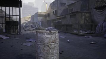 CGI Urban alley with debris and a rusty barrel in a foggy environment video