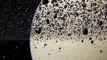 CGI Exploration of asteroid belt surrounding distant celestial body at twilight video