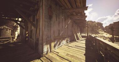 CGI Historic wooden structure at dusk under a partly cloudy sky video