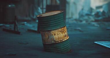 CGI Rusty barrel in a desolate urban environment showcasing decay and neglect video