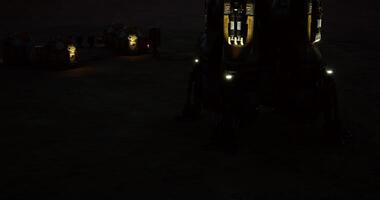 CGI Exploring the dark surface of Mars with illuminated lander and equipment video