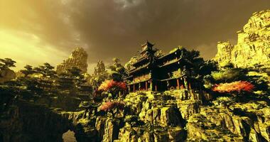 CGI Beautiful ancient architecture surrounded by stunning mountains in China video