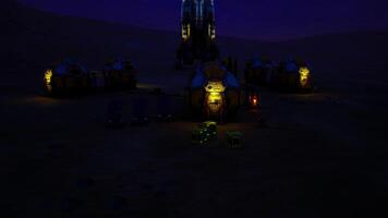 CGI Exploring a Martian habitat at night with spacecraft landing nearby video