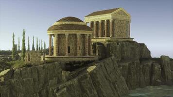 CGI Ancient architecture stands majestically on cliffs near the water video