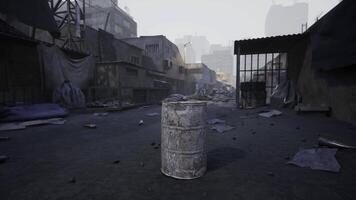 CGI Urban landscape of desolation with a barrel in a neglected alleyway video