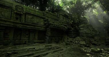 CGI Ancient ruins surrounded by dense jungle with sunlight filtering through trees video
