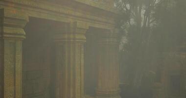 CGI Misty ancient temple ruins amid lush greenery in a serene setting video