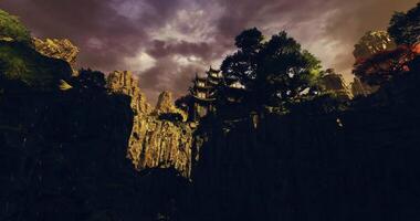 CGI Scenic view of traditional architecture nestled among mountain cliffs in China video