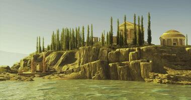 CGI Historic landscape with ancient architecture and calm water in warm light video