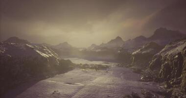 CGI Breathtaking view of rugged mountain landscape during twilight hours video