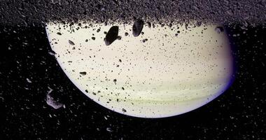 CGI Exploring the asteroid belt with a distant planet in the background video