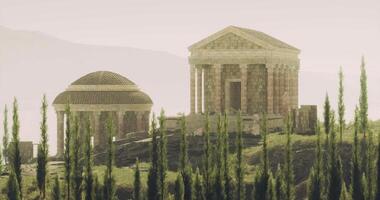CGI Historic temple structures nestled on a hillside during golden hour video