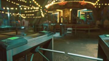 CGI Turnstiles at a lively carnival with colorful lights during the evening video