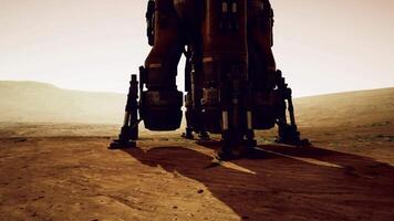 CGI Space exploration vehicle stands on Martian surface during sunset video