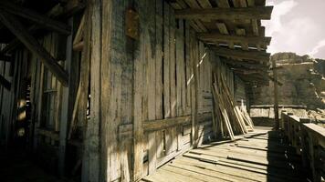 CGI Rustic wooden structure in a deserted location with weathered planks and beams video