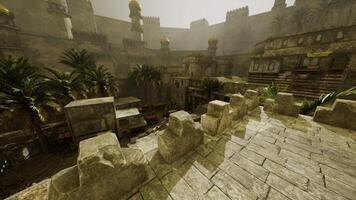 CGI Historical architecture of an ancient city with palm trees and fortifications video