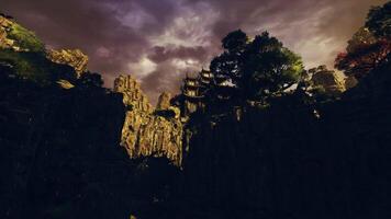 CGI Majestic landscape of ancient architecture nestled in rugged Chinese mountains video