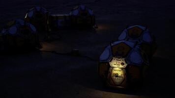 CGI Mars habitat structures illuminated in the night under extraterrestrial skies video