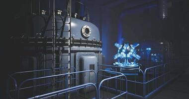 CGI High tech laboratory with blue illumination showcasing advanced machinery video