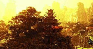 CGI Stunning landscape with ancient structure in a serene Chinese mountain setting video