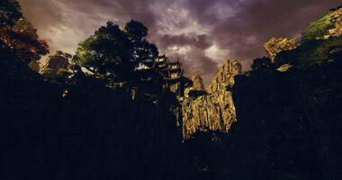 CGI Majestic mountain landscape with ancient architecture in China at dusk video