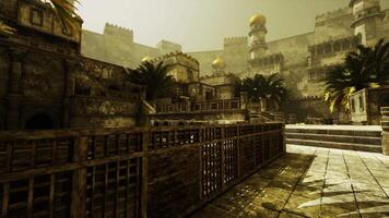 CGI Sunlit palace courtyard with ornate architecture and lush greenery video