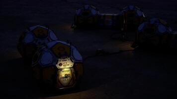 CGI Mars habitat modules illuminated at night on the Martian surface video