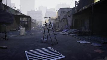 CGI Urban landscape with abandoned structures and a ladder in the foreground video