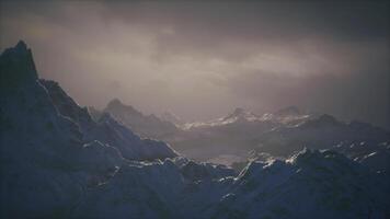 CGI Mountains embrace the dusk with shadows and mystique in a rugged landscape video