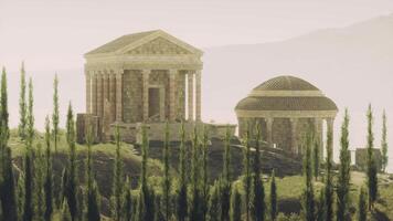 CGI Ancient temple ruins on a hillside at sunset near Delphi in Greece video