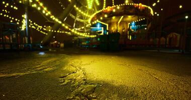 CGI Festive evening at a carnival with lights and a carousel in view video