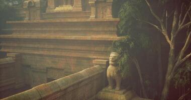 CGI Ancient stone lion guarding a historic temple in a tranquil setting video