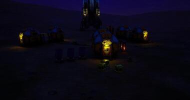 CGI Exploration habitat and landing site illuminated at night on Mars video
