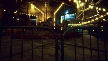 CGI Abandoned carousel at night with glowing lights and eerie atmosphere video