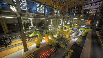 CGI Advanced robotic assembly line operating in a modern industrial facility video