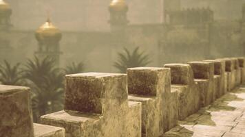 CGI Exploring ancient architecture with golden domes and palm trees nearby video