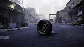 CGI Abandoned street with a single discarded tire surrounded by debris video