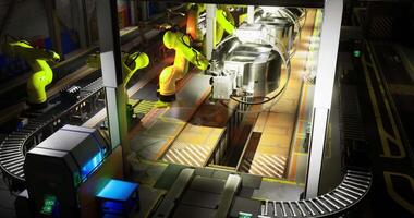 CGI Robotic assembly line in a high tech modern facility video