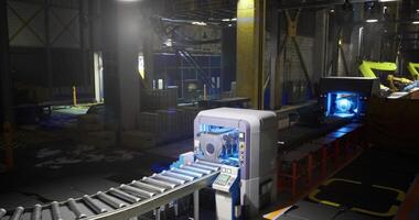 CGI Conveyor belt system operating in a busy warehouse environment video