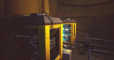 CGI High tech machinery inside an industrial setting with yellow accents video