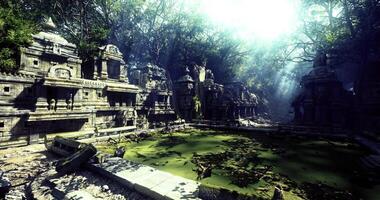 CGI Ancient temple ruins in dense jungle with sunlight filtering through video