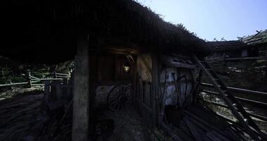 CGI Rustic countryside dwelling with thatched roof in bright daylight video