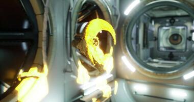 CGI Ram skull floating in zero gravity on International Space Station in 2023 video