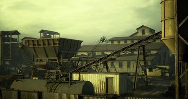 CGI Industrial landscape with machinery and structures under overcast sky video
