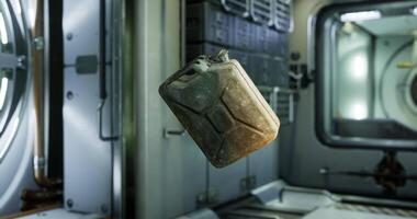 CGI Gasoline canister floating in zero gravity aboard international space station video